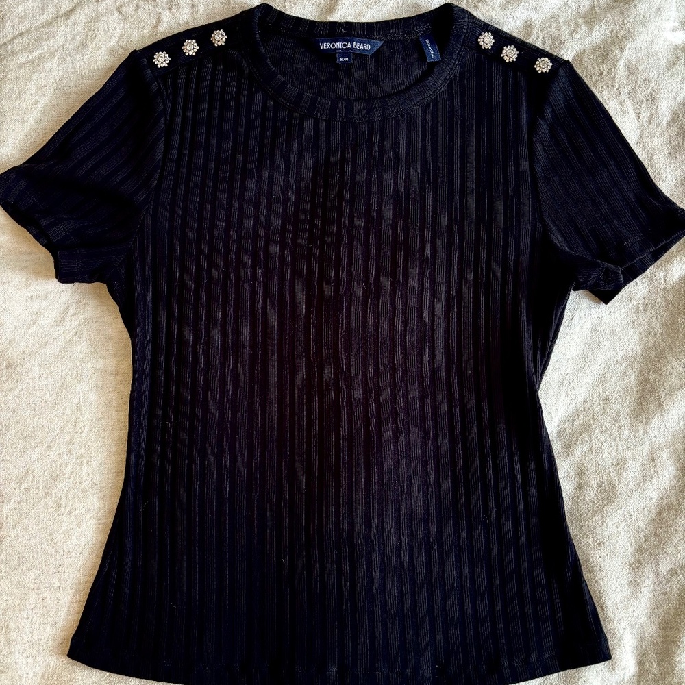 VERONICA BEARD Draya embellished ribbed cotton-blend top